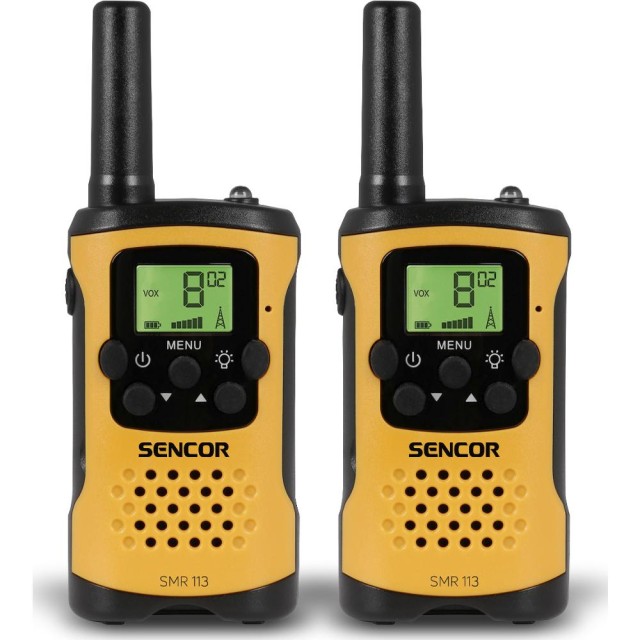 Walkie Talkie Sencor SMR 113 Mini Size Σετ 2τεμ. με Yποδοχή Hands Free 2.5mm Εύρος Κάλυψης 5 km 3ΑΑΑ  Μαύρο/Κίτρινο