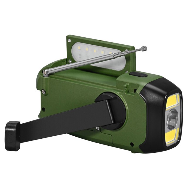 Ραδιόφωνο Camping Ηλιάκο με USB-C, Hand Crank και Διπλό Φωτισμό LED FM/AM IPX4 Sencor SRD 1000SCL GR Πράσινο