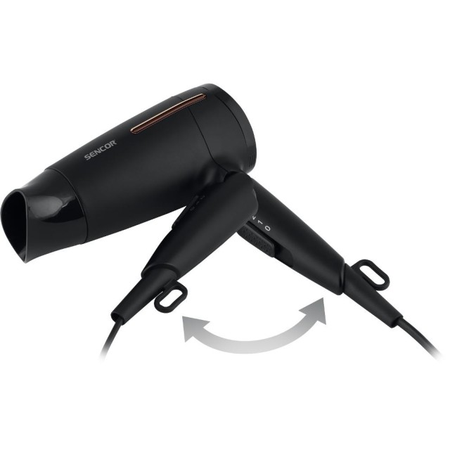 Σεσουάρ Μαλλιών Ταξιδίου Sencor SHD 0045BK 1600W Αναδιπλούμενο με 2 Επιλογές Θερμοκαρασίας και Ταχύτητας Αέρα Μαύρο