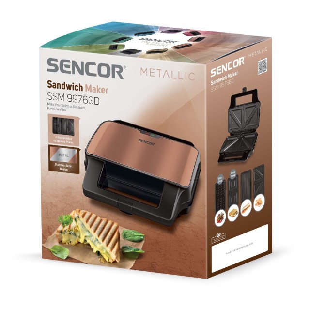 Τοστιέρα με 4 Αποσπώμενες Πλάκες CoolTouch Sencor SSM 9976GD Χρυσό