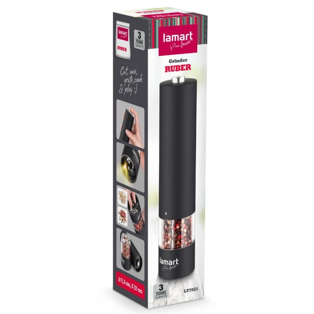 Ηλεκτρικός Μύλος Μπαχαρικών Lamart LT7021 60ml 4xAA με Rubber Επίστρωση και Φωτισμό Μαύρος