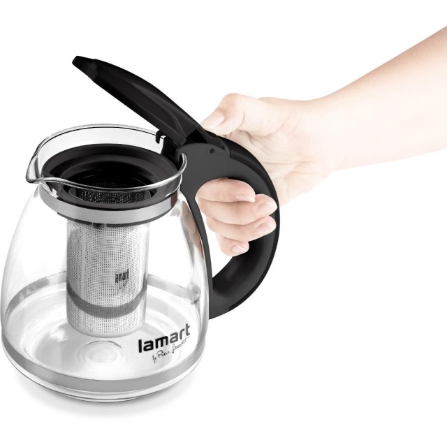 Τσαγιέρα Γυάλινη με Φίλτρο 1,5lt 13cm Lamart LT7027 Διάφανο/Μαύρο
