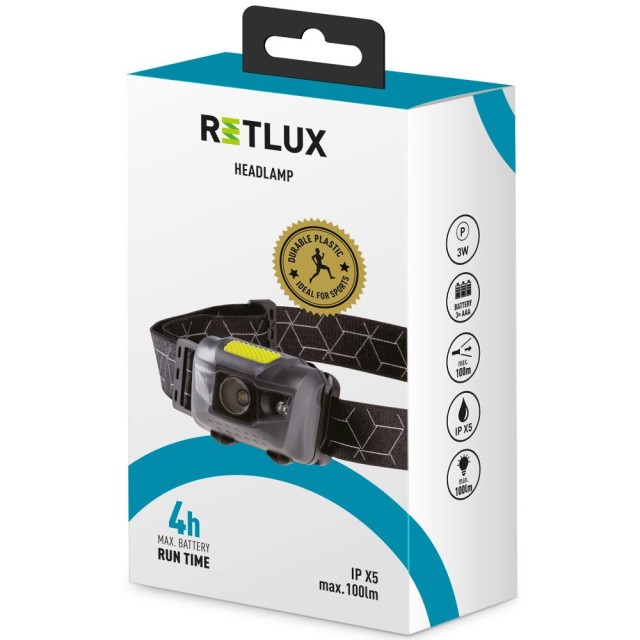 Φακός Κεφαλής Retlux RPL 55 100 Lumens IP X5 Απόσταση Δέσμης: 100m