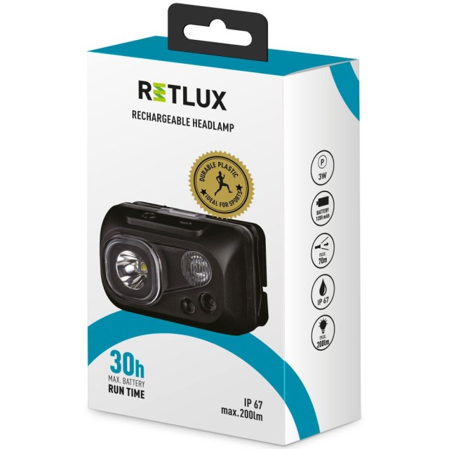 Επαναφορτιζόμενος Φακός Κεφαλής Retlux RPL 57 200 Lumens IP 67 Απόσταση Δέσμης: 200m 1200mAh