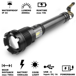 Επαναφορτιζόμενος Φακός Retlux RPL 401 2000 Lumens Απόσταση Δέσμης: 700m Αυτονομία: 15h Βάρος: 536gr IP44 Αλουμινίου με Λειτουργία Powerbank