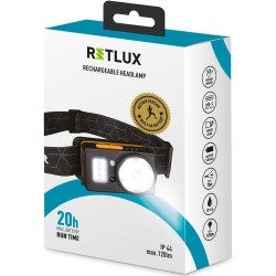 Επαναφορτιζόμενος Φακός Κεφαλής Retlux RPL 702 120 Lumens IP44 Απόσταση Δέσμης: 70m με Extra COB lighting 200lm  και Λειτουργία Power Bank