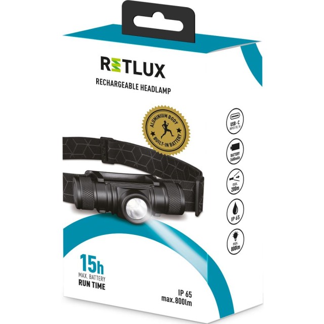 Επαναφορτιζόμενος Φακός Κεφαλής Retlux RPL 706 800 Lumens IP65 Απόσταση Δέσμης: 200m με Αισθητήρας Kίνησης και Λειτουργία Power Bank 2600mAh