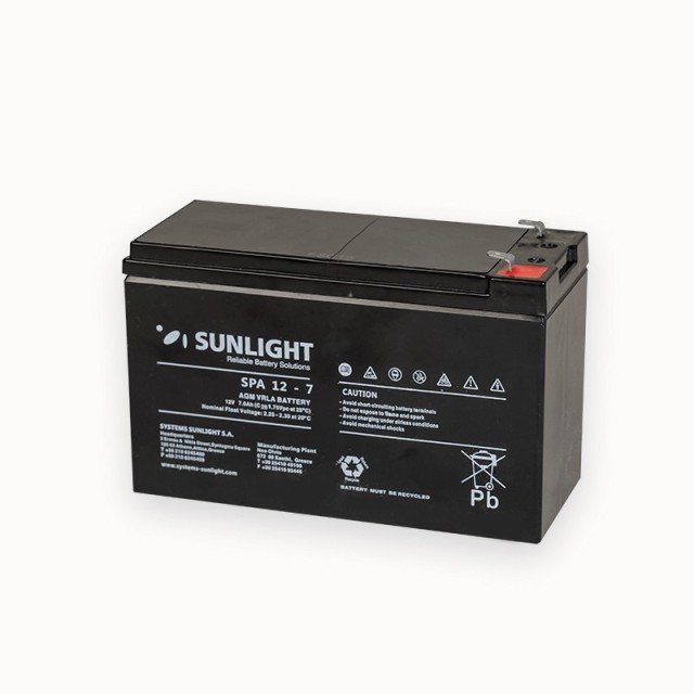 Μπαταρία Sunlight VRLA AGM (12V 7Ah) 2.05 kg 151mm x 65mm x 94mm με Λεπτους Πόλους