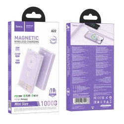 Power Bank Hoco Q22 Taurus 10000mAh 22.5W PD20W QC3.0 με Ασύρματη Φόρτιση 2xUSB-A και 1xUSB-C Μωβ