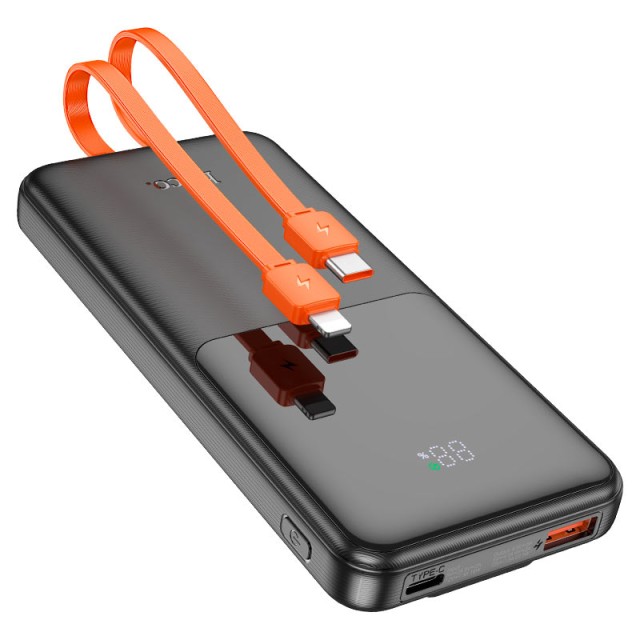 Power Bank Hoco J119 10000mAh PD3.0, PD20W, QC3.0, QC2.0 με Ενσωματωμένα Καλώδια USB-C και Lighting Μαύρο