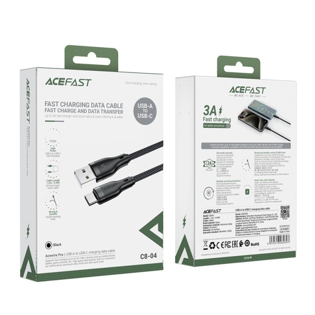 Καλώδιο Acefast C8-04 USB σε USB-C 3A Braided Μαύρο 1.2m