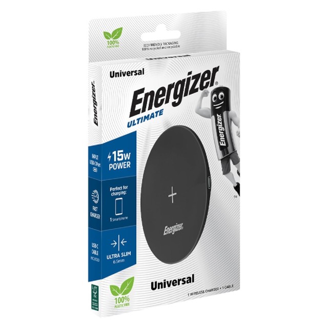 Ασύρματος Φορτιστής Energizer 15W με καλώδιο USB-C 1m Μαύρος