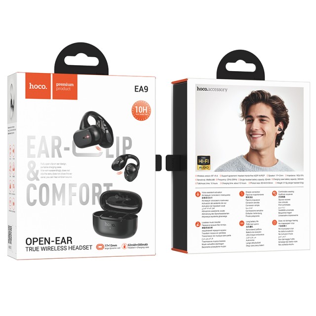 Wireless Hands Free Hoco EA9 Ear Clip and Comfort TWS V5.4 300mAh με 10 Ώρες Λειτουργίας Εναλλαγή Master/Slave Μαύρο