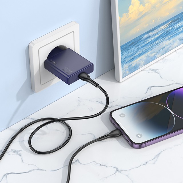 Φορτιστής Ταξιδίου Hoco N44 Biscuit Ultra Thin USB-C PD30W Fast Charge Titanium Blue