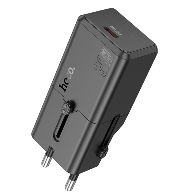 Φορτιστής Ταξιδίου Hoco AC25 Mini Universal Converter US/EU/AU/ UK USB-C 30W Μαύρος