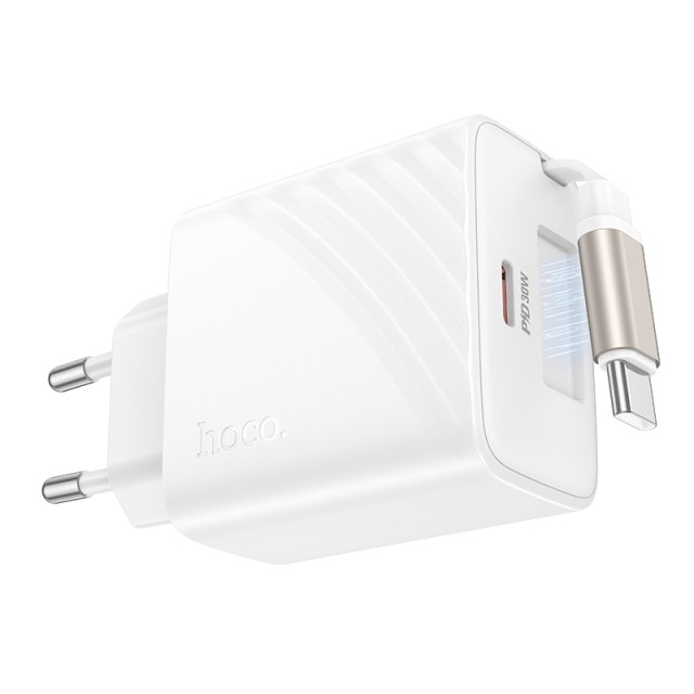 Φορτιστής Ταξιδίου Hoco N58  30W με 1xUSB-C Θύρα και Αναδιπλούμενο Καλώδιο USB-C 65cm Λευκός