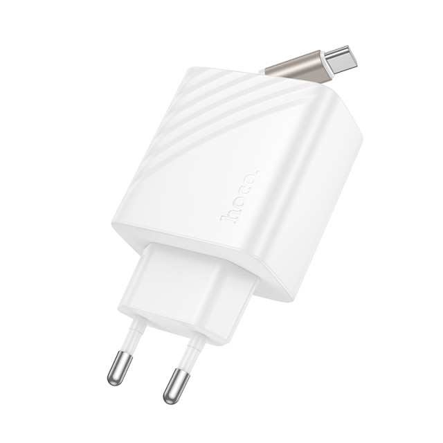 Φορτιστής Ταξιδίου Hoco N58  30W με 1xUSB-C Θύρα και Αναδιπλούμενο Καλώδιο USB-C 65cm Λευκός