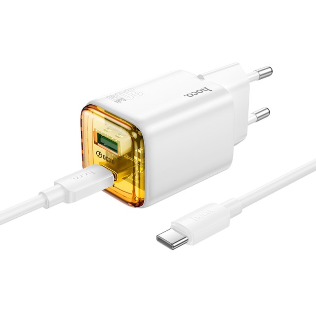 Φορτιστής Ταξιδίου Hoco N53 Monsoon με 1xUSB-C 30W και 1xUSB-A 30W + Καλώδιο Φόρτισης 1m Λευκός