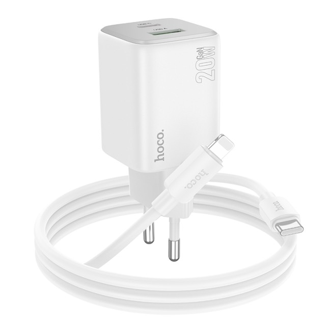 Φορτιστής Ταξιδίου Hoco N41 Almighty με  1χUSB-A 18W και 1χUSB-C 20W + Καλώδιο Φόρτισης Type C to Lightning Λευκός