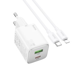 Φορτιστής Ταξιδίου Hoco N41 Almighty με  1χUSB-A 18W και 1χUSB-C 20W + Καλώδιο Φόρτισης Type C to Lightning Λευκός