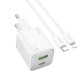 Φορτιστής Ταξιδίου Hoco N41 Almighty με  1χUSB-A 18W και 1χUSB-C 20W + Καλώδιο Φόρτισης Type C to Lightning Λευκός