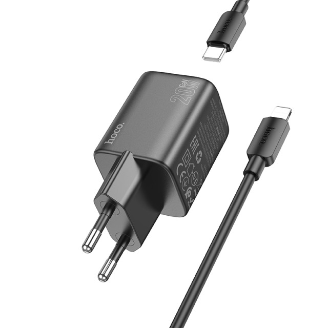 Φορτιστής Ταξιδίου Hoco N41 Almighty με  1xUSB-A 18W και 1xUSB-C 20W + Καλώδιο Φόρτισης Type C to Lightning Μαύρος