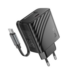 Φορτιστής Ταξιδίου Hoco N57 20W με 1χUSB-C Θύρα και Αναδιπλούμενο Καλώδιο 65cm Μαύρος