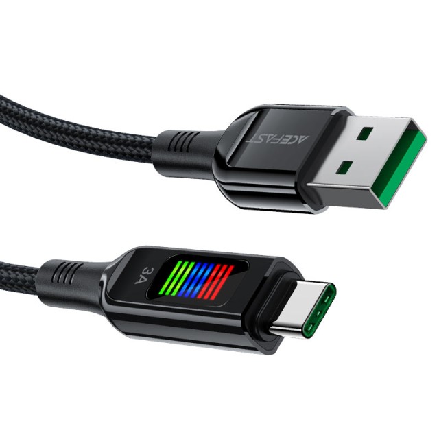 Καλώδιο Σύνδεσης Acefast C7-04  USB-A  σε USB-C 60W 20V/3A με Ενδειξη Τάσης  Μαύρο 1.2m.