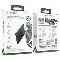 Power Bank Acefast M8 5000mAh 1xUSB-C 20W με Ασύρματη Φόρτιση και LED Ενδειξη Μαύρο