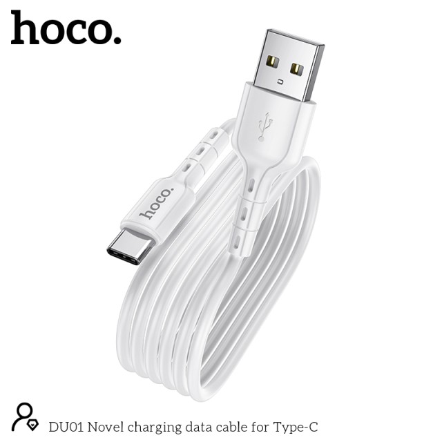 Καλώδιο σύνδεσης Hoco DU01 Novel USB σε USB-C 3.0A για Φόρτιση και Μεταφορά Δεδομένων 1m Λευκό