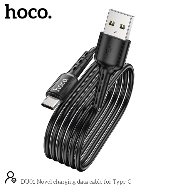 Καλώδιο σύνδεσης Hoco DU01 Novel USB σε USB-C 3.0A για Φόρτιση και Μεταφορά Δεδομένων 1m Μαύρο