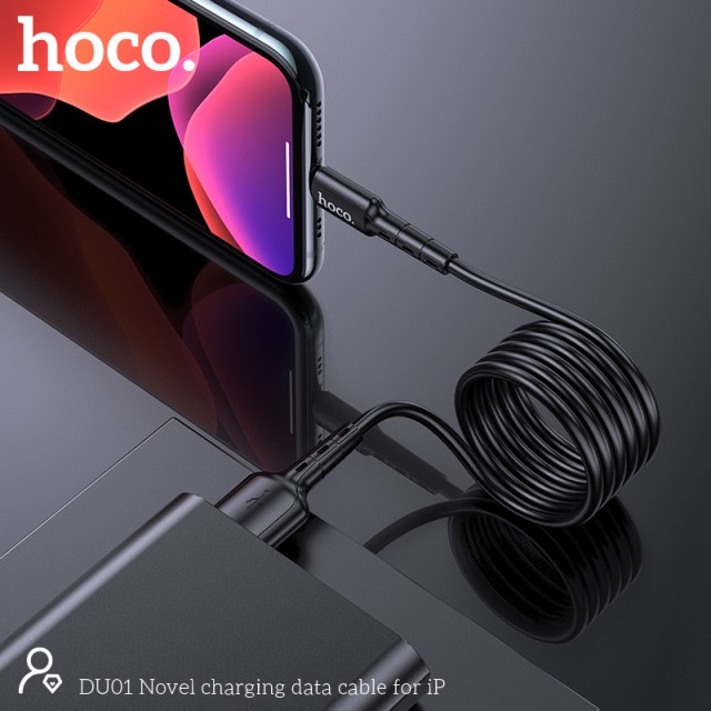 Καλώδιο σύνδεσης Hoco DU01 Novel USB σε Lightning 2.4A για Φόρτιση και Μεταφορά Δεδομένων 1m Μαύρο