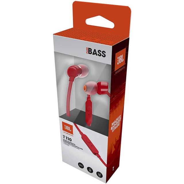 Hands Free JBL Tune 160 In-ear 3.5mm 9mm Dynamic Driver Pure Bass Sound με Μικρόφωνο JBLT160RD Κόκκινα