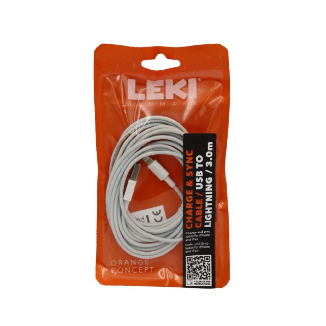 Καλώδιο Σύνδεσης και Φόρτισης Leki Orange Concept USB σε Lightning  3m Λευκό