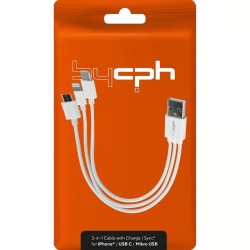 Καλώδιο σύνδεσης Leki Orange Concept 3 σε 1 USB σε Micro-USB, Lightning, USB-C 0.2m Λευκό