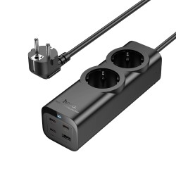 Πολύπριζο Hoco NS10 Wisdom με 2 x Σούκο + 3 x USB-C + 1 x USB-A με Καλώδιο 2m Μαύρο