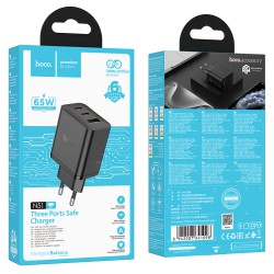 Φορτιστής Ταξιδίου Hoco N51 Scenery 65W με 2 x USB-C και 1 x USB-A  Μαύρος