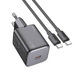 Φορτιστής Ταξιδίου Hoco N40 Mighty USB-C 20W + Καλώδιο USB-C to USB-C 1m Μαύρος