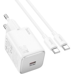 Φορτιστής Ταξιδίου Hoco N40 Mighty USB-C 20W + Καλώδιο USB-C to USB-C 1m Λευκός