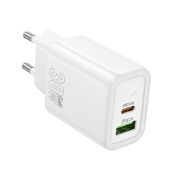 Φορτιστής Ταξιδίου Hoco N63 Gentle με 2 Εξόδους Φόρτισης USB-C και USB-A  Quick Charge 30W 5V 3.0A  Λευκός