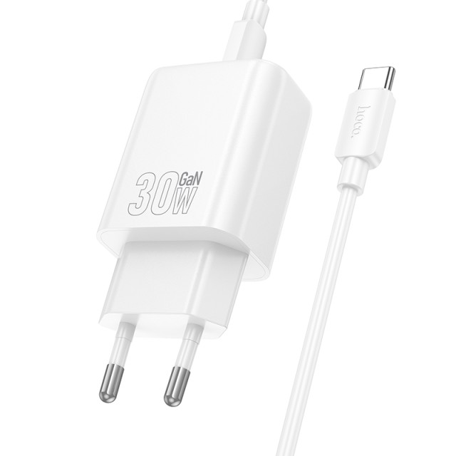 Φορτιστής Ταξιδίου Hoco N63 Gentle με USB-C και USB-A 30W 5V 3.0A + Καλώδιο Φόρτισης USB-C σε USB-C  Λευκός