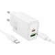 Φορτιστής Ταξιδίου Hoco N63 Gentle με USB-C και USB-A 30W 5V 3.0A + Καλώδιο Φόρτισης USB-C σε USB-C  Λευκός