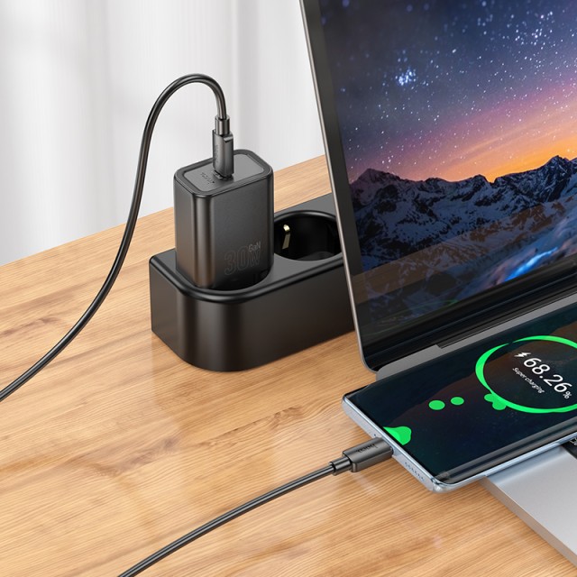 Φορτιστής Ταξιδίου Hoco N62 Gentle με 1 Εξόδο Φόρτισης USB-C Quick Charge 30W 5V 3.0A  Μαύρος