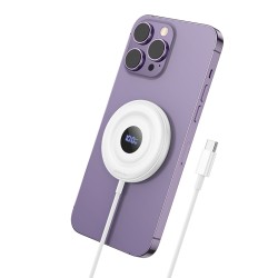 Ασύρματος Φορτιστής Hoco CW61 Phantom 15W με Ψηφιακή Ένδειξη Φόρτισης 1m Λευκός