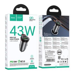 Φορτιστής Αυτοκινήτου Hoco NZ16A Rigorous USB-C+ USB-A 43W Γκρι