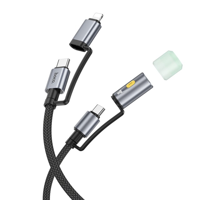 Καλώδιο σύνδεσης Hoco U138 USB-C/iP σε USB-C/Φακό 3A 1.2m Braided Μαύρο