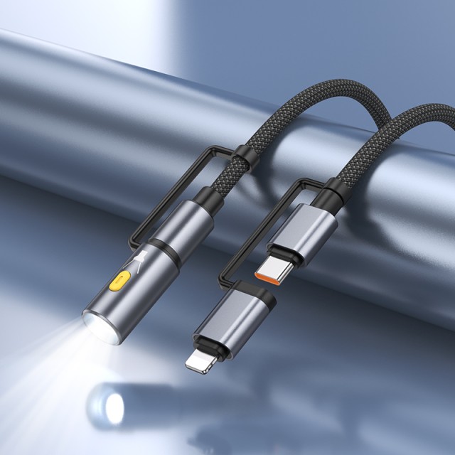 Καλώδιο σύνδεσης Hoco U138 USB-C/iP σε USB-C/Φακό 3A 1.2m Braided Μαύρο