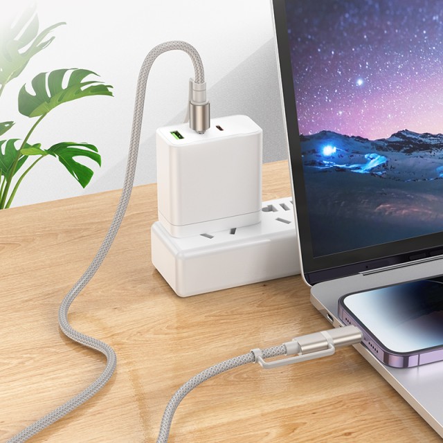 Καλώδιο σύνδεσης Hoco U138 USB-C/iP σε USB-C/Φακό 3A 1.2m Braided Γκρι