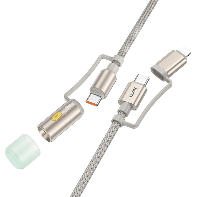 Καλώδιο σύνδεσης Hoco U138 USB-C/iP σε USB-C/Φακό 3A 1.2m Braided Γκρι