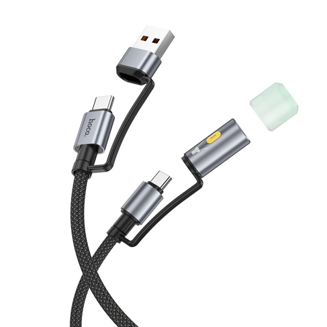 Καλώδιο σύνδεσης Hoco U138 USB-C/USB-A σε USB-C/Φακό 3A 1.2m Braided Μαύρο